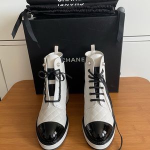 Chanel 21k Lace Up Booties Size 36.5